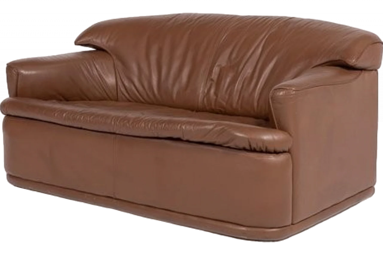 Brown leather sculptural sofa, 1980s 10