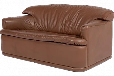 Brown leather sculptural sofa, 1980s