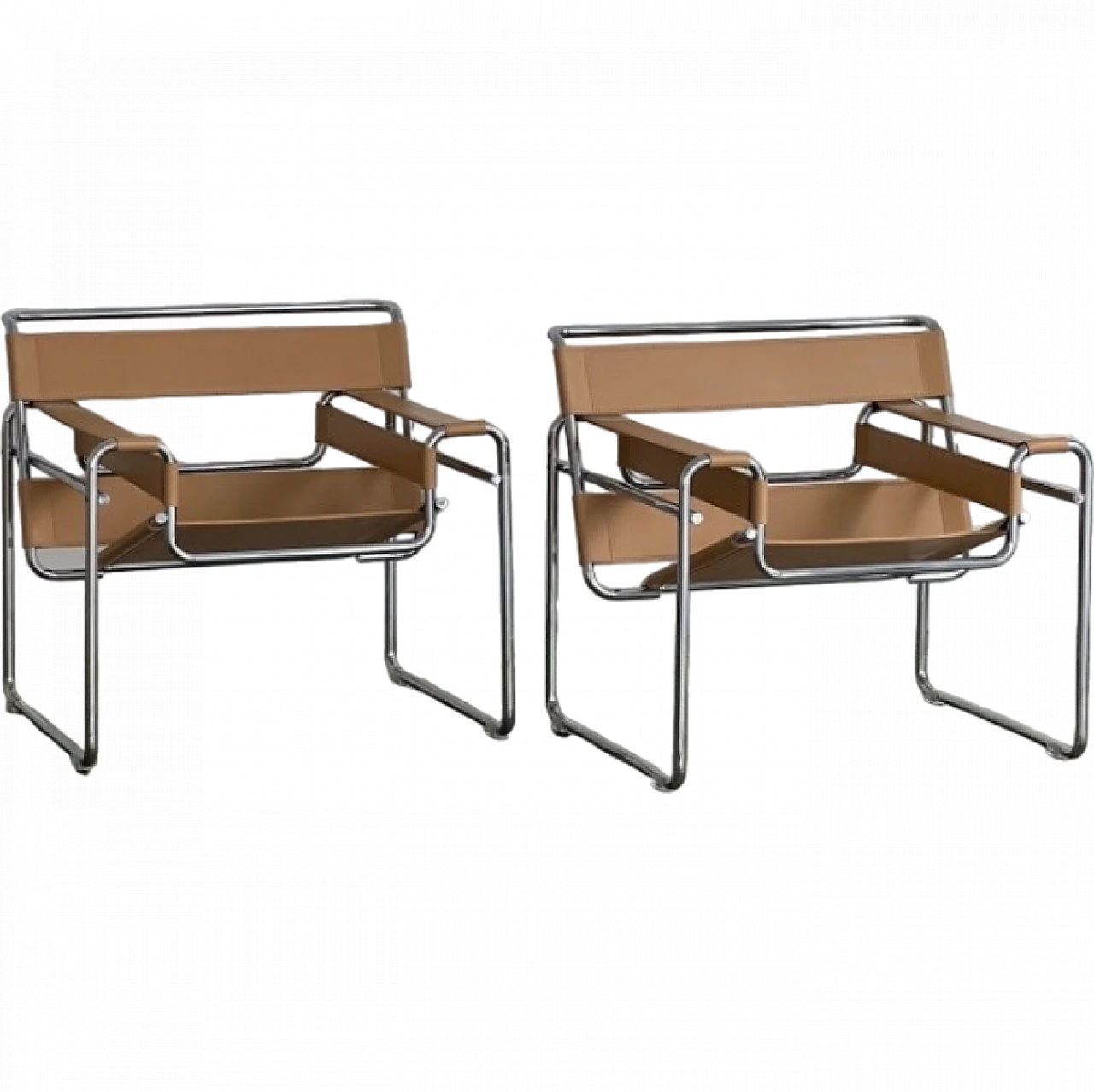 Coppia di poltrone Wassily B3 in pelle nocciola di Knoll International 12