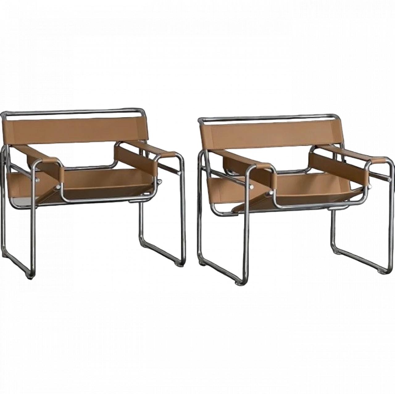 Coppia di poltrone Wassily B3 in pelle nocciola di Knoll International 13