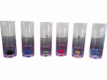 Set of 6 multicolor crystal glasses from Eurocristal, Italy