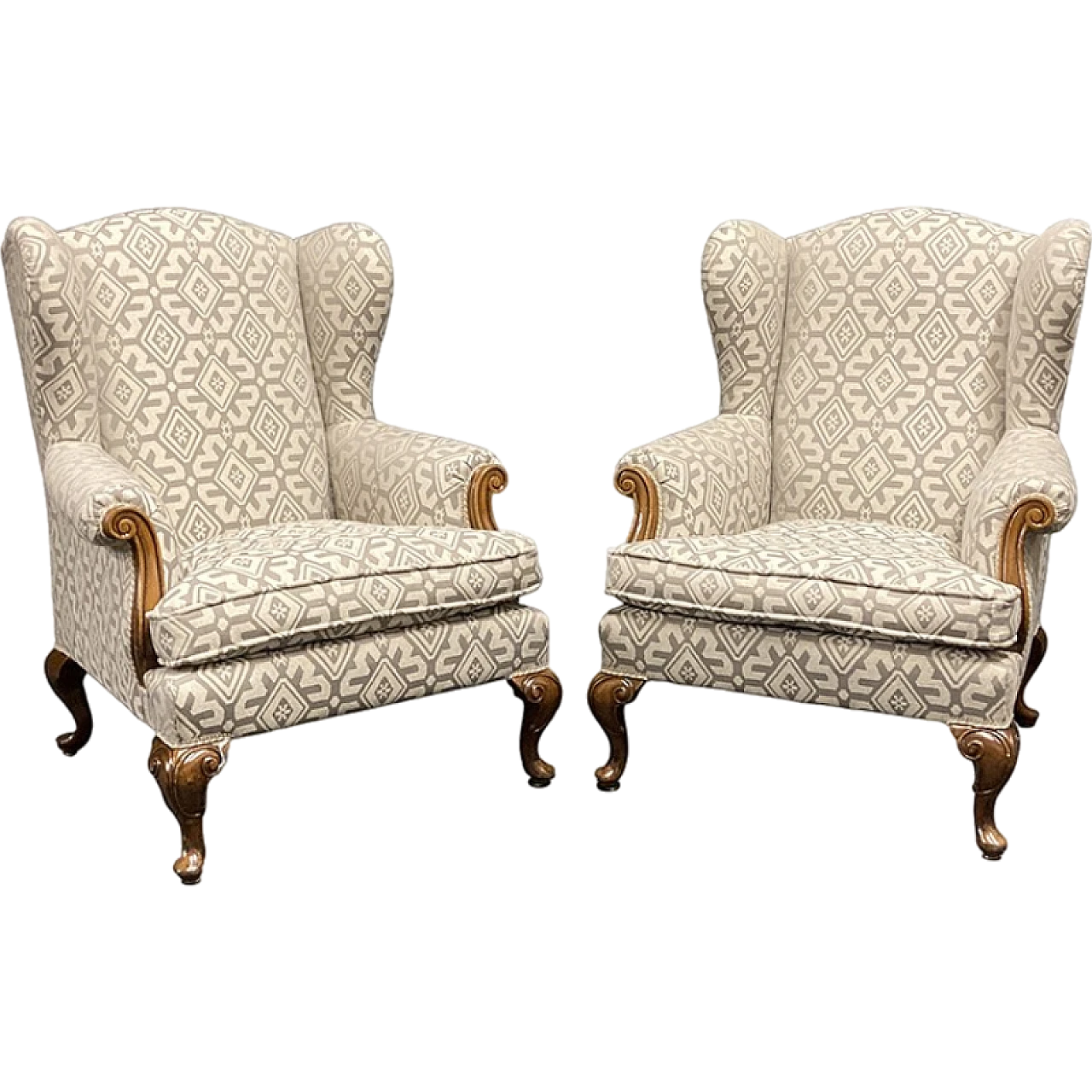 Set of 4 Bergere armchairs in fabric, mid 20th century 8