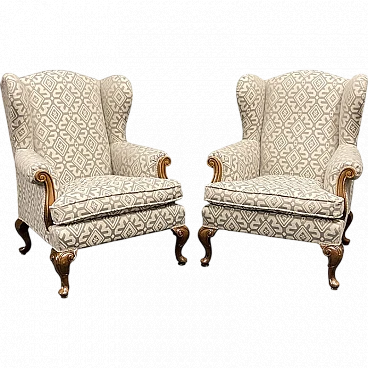 Set of 4 Bergere armchairs in fabric, mid 20th century