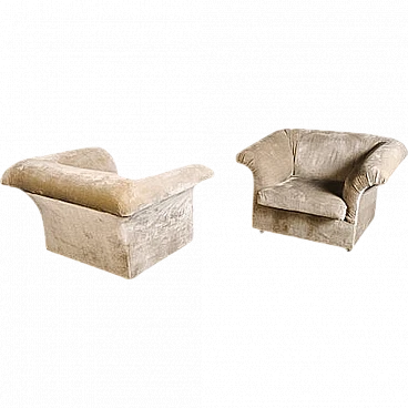 Pair of vintage armchairs, in beige fabric - Italy, 80s-90s