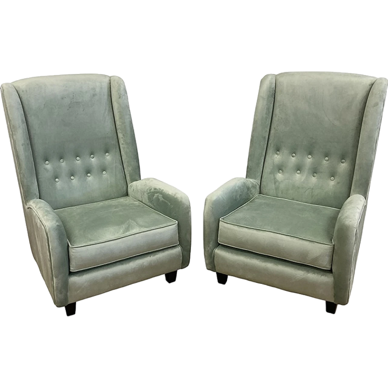 Pair of green velvet armchairs 10