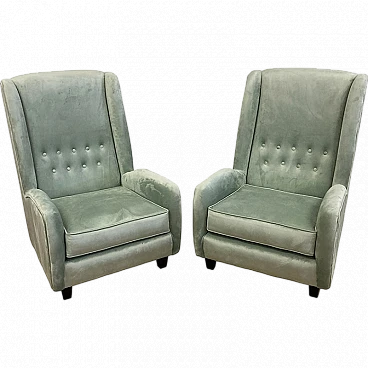 Pair of green velvet armchairs