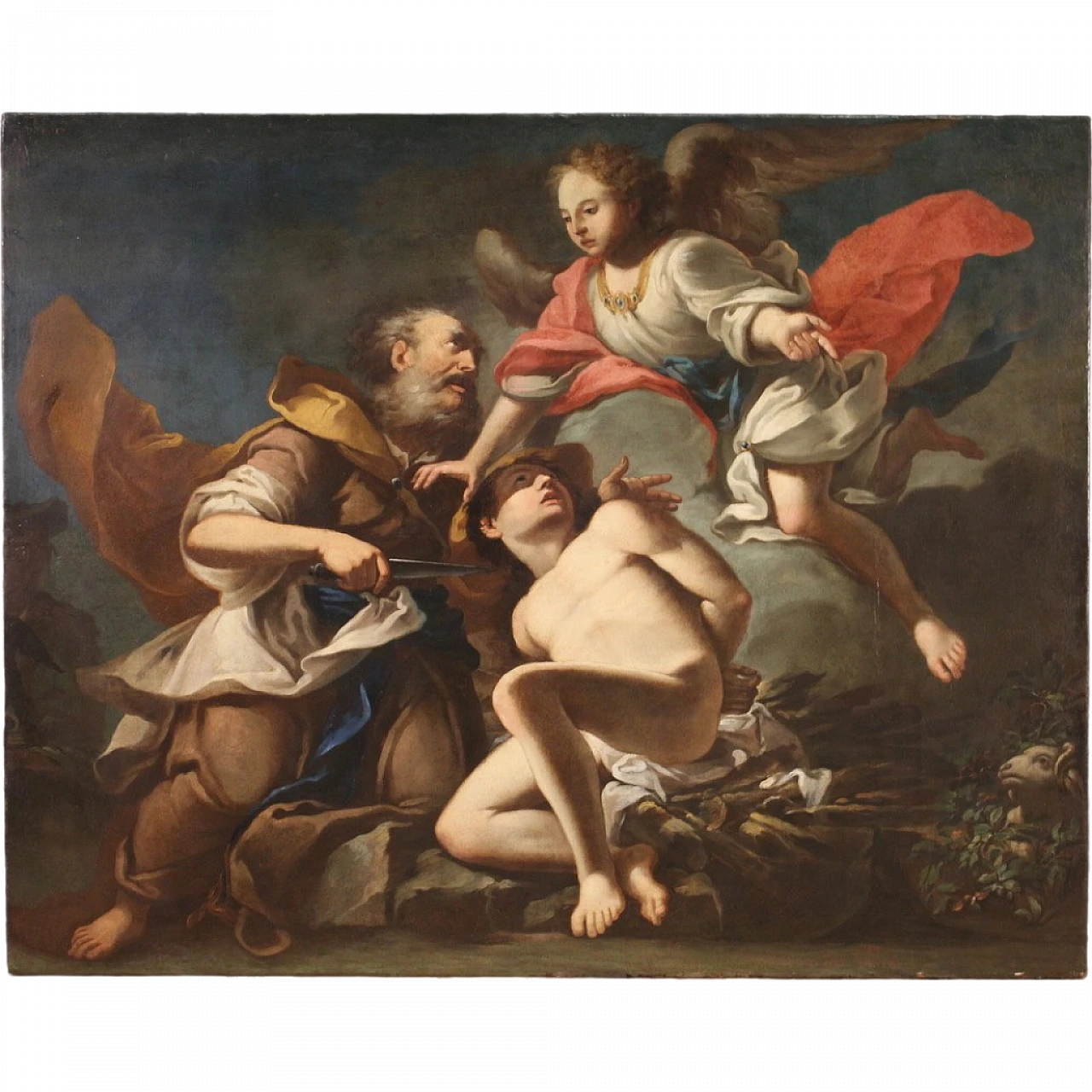 The Sacrifice of Isaac, large Baroque oil painting, 17th century 17