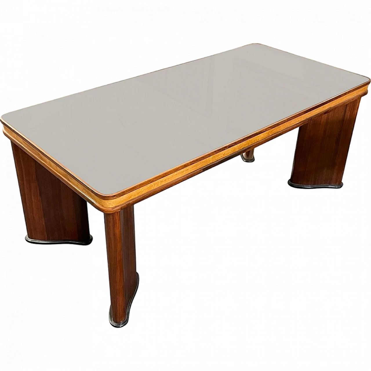 Art Decò dining table, in wood with glass top, 1930s 7