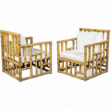 Pair of bamboo and rattan armchairs