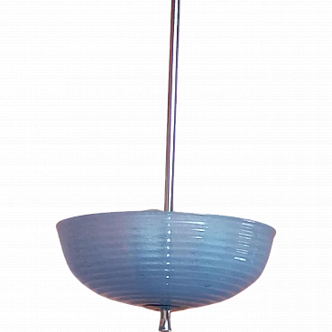 Lampadario in vetro pulegoso celeste di Barovier&Toso,Murano, anni '60