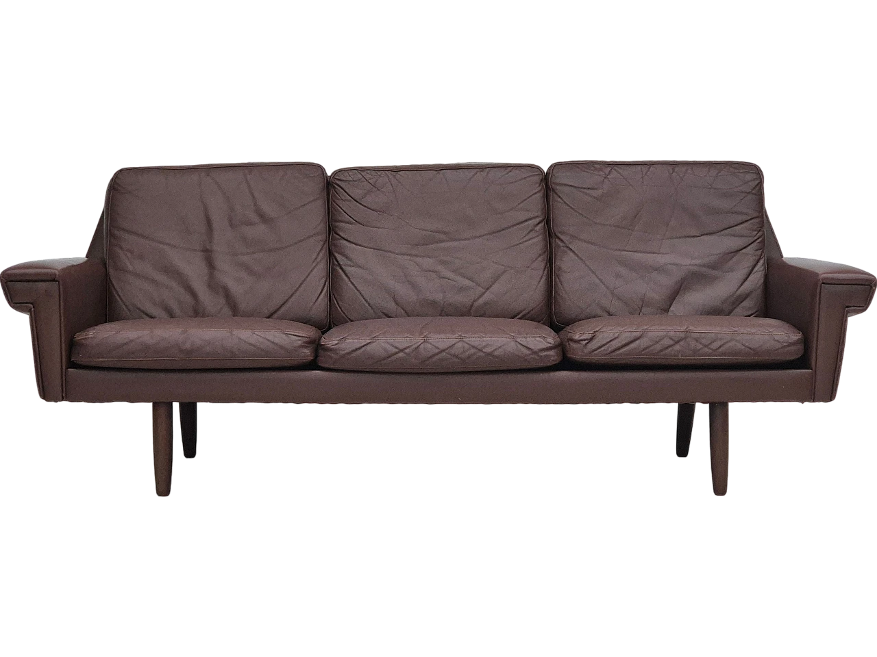 Danish 3-seater brown leather sofa, 1970s 15