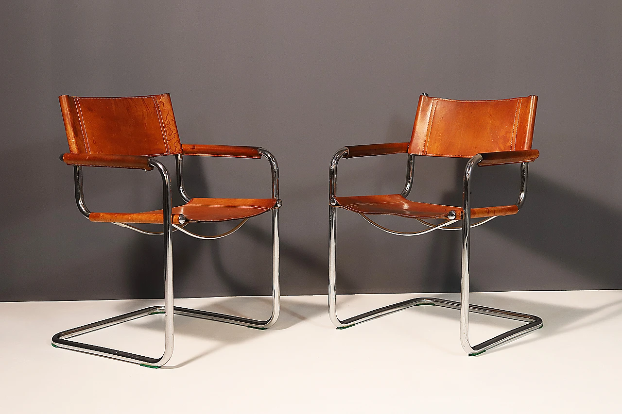 Pair of cantilever tubular steel armchairs by Marcel Breuer, 1970s 2