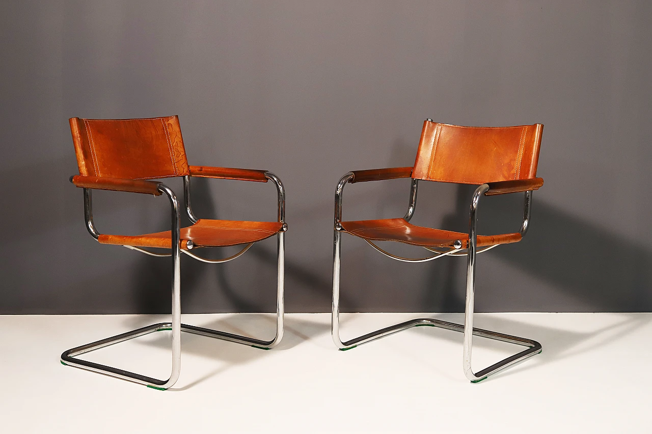 Pair of cantilever tubular steel armchairs by Marcel Breuer, 1970s 3