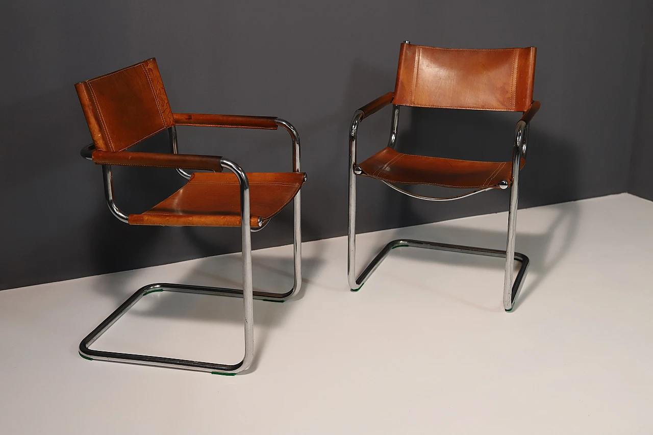 Pair of cantilever tubular steel armchairs by Marcel Breuer, 1970s 4