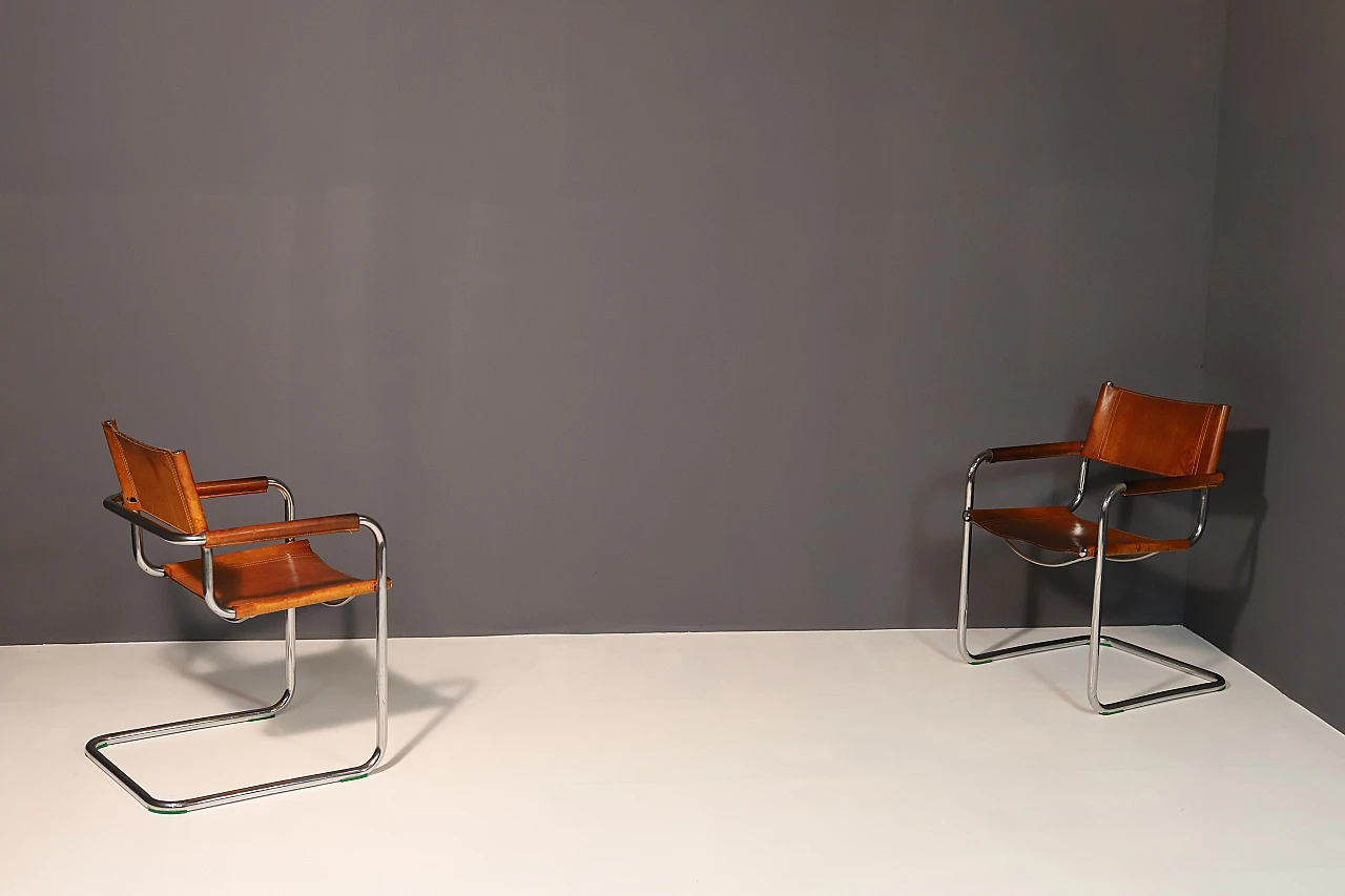 Pair of cantilever tubular steel armchairs by Marcel Breuer, 1970s 7