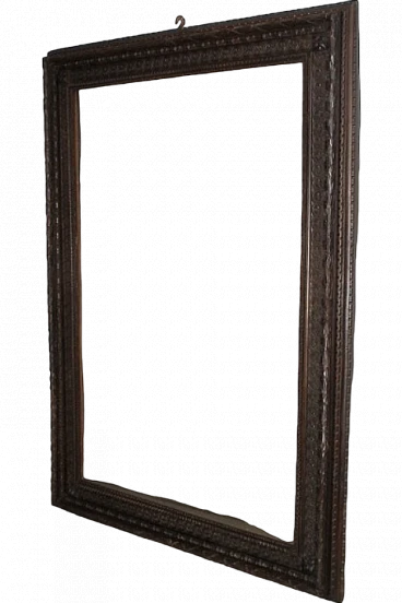 Large antique carved frame in dark solid walnut, 19th century