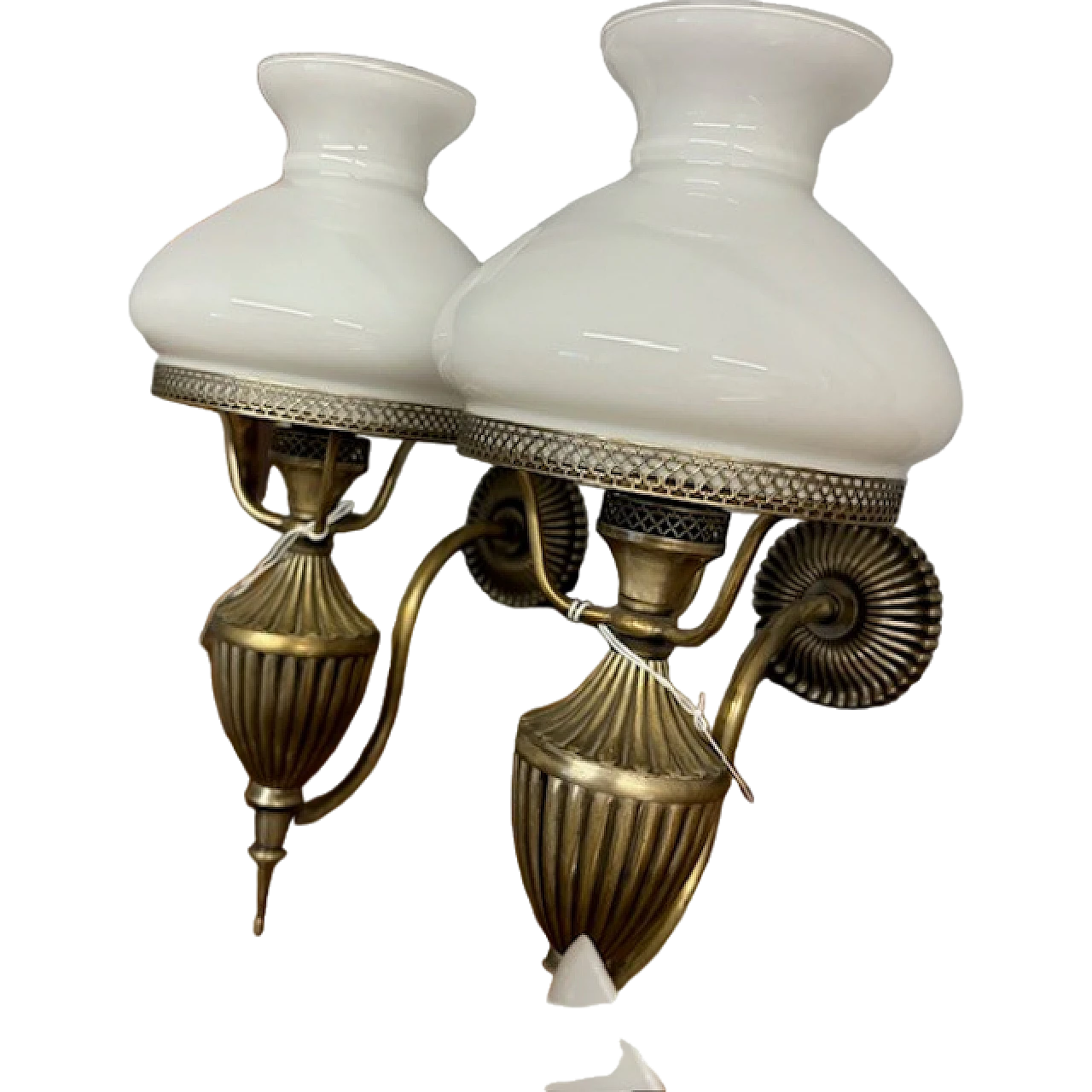 Set of 4 revival opaline glass and brass wall lights, 1960s 12