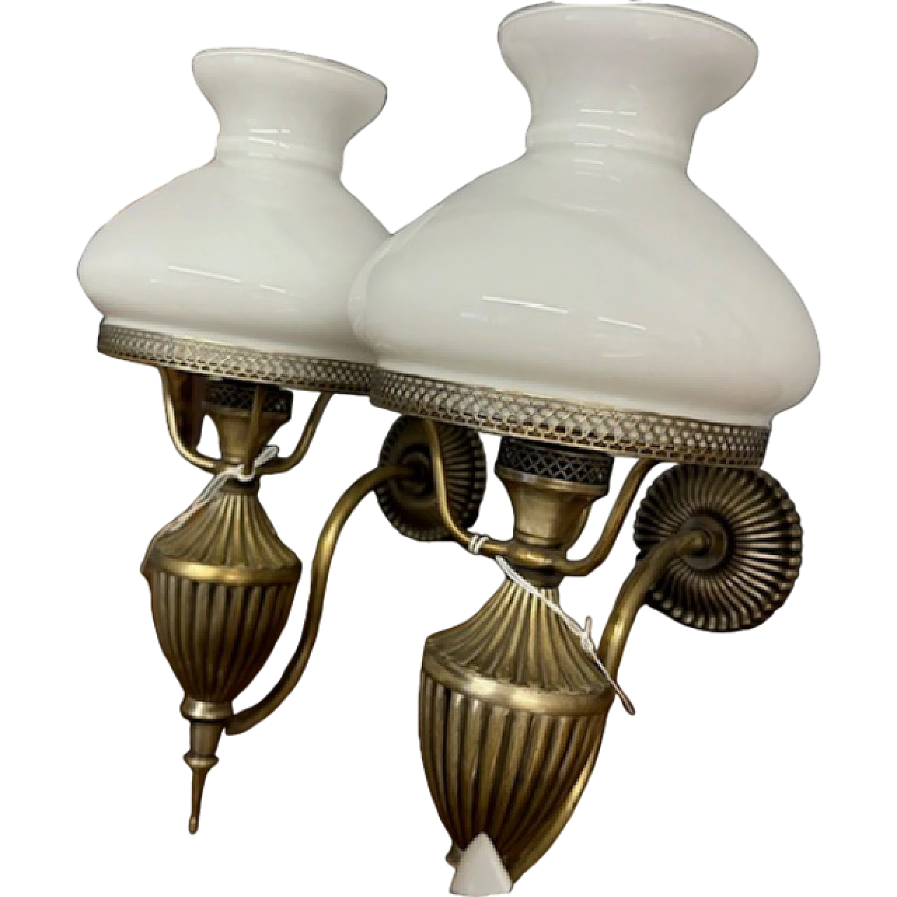 Set of 4 revival opaline glass and brass wall lights, 1960s 13