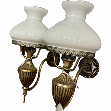 Set of 4 revival opaline glass and brass wall lights, 1960s