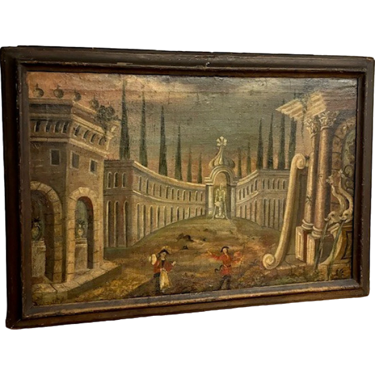 Architectural Capriccio, antique oil painting on canvas, 17th century 14