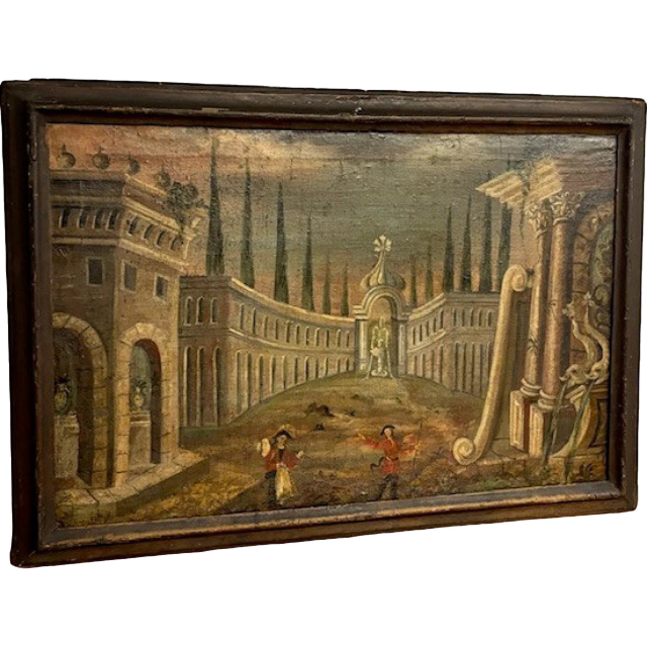 Architectural Capriccio, antique oil painting on canvas, 17th century 15