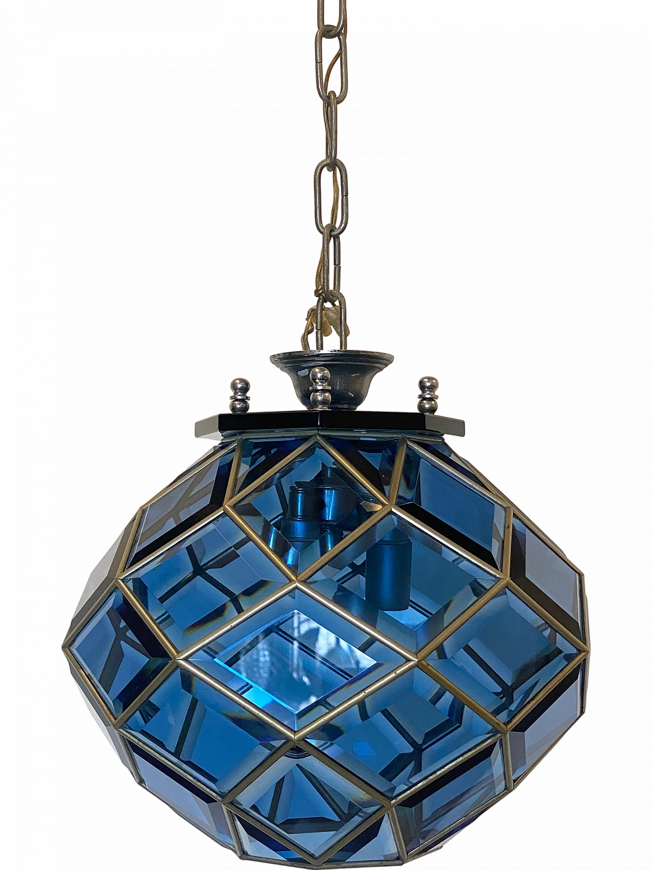 Blue lantern in metal and blue cut glass, 1970s 12