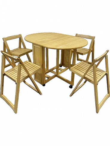 Wooden garden table with 4 chairs, late 20th century