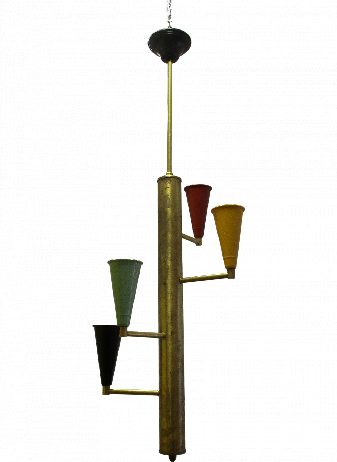 Stilnovo brass and aluminum chandelier, 1950s 7