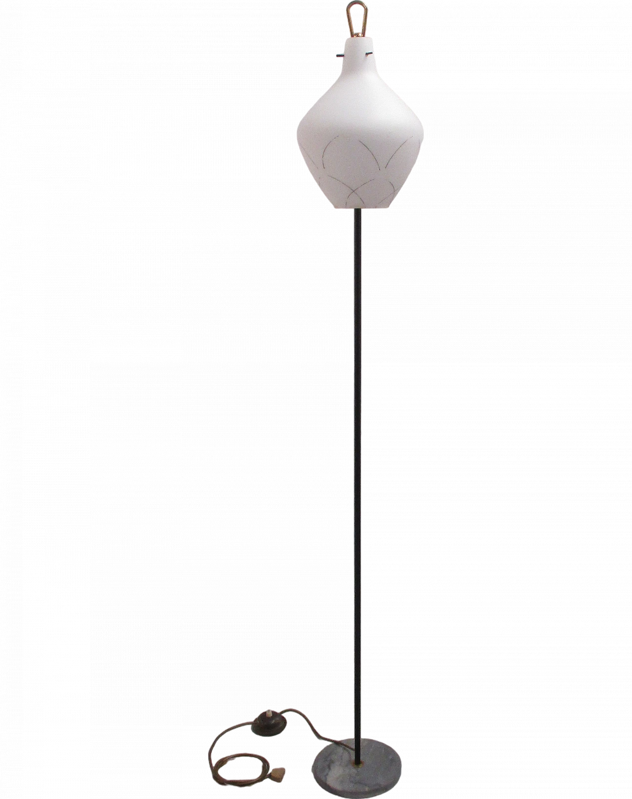 Stilnovo floor lamp in brass and opaline glass, 1950s 6