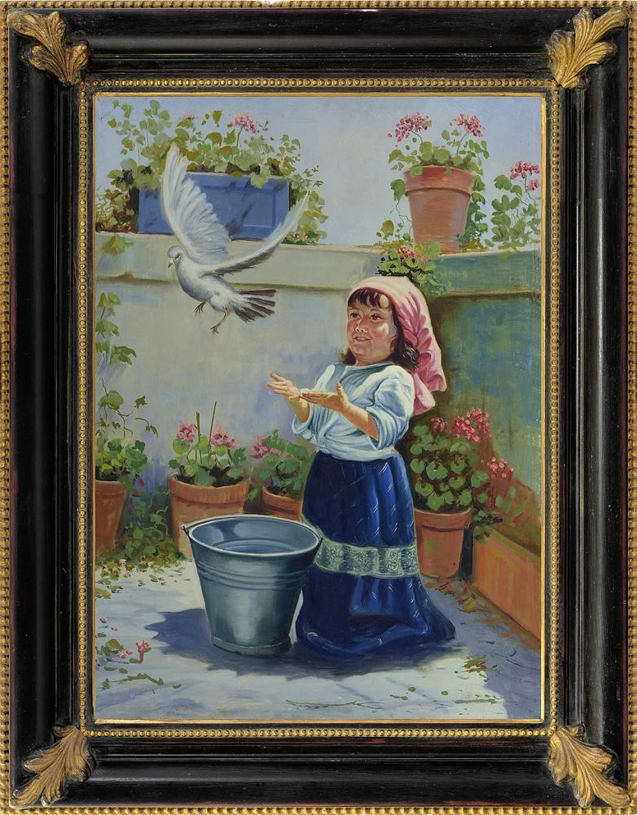 On the Balcony, by Salvatore Alfano, oil on canvas with frame, 1990s 8