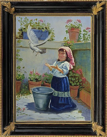 On the Balcony, by Salvatore Alfano, oil on canvas with frame, 1990s