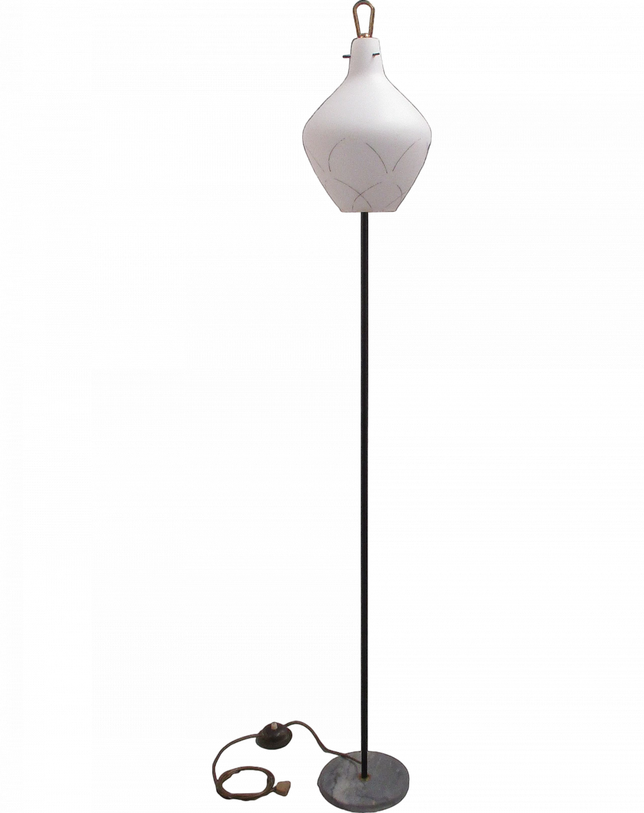 Stilnovo floor lamp in brass and opaline glass, 1950s 7