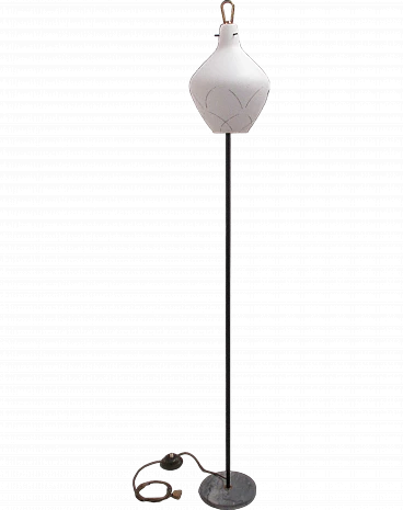 Stilnovo floor lamp in brass and opaline glass, 1950s