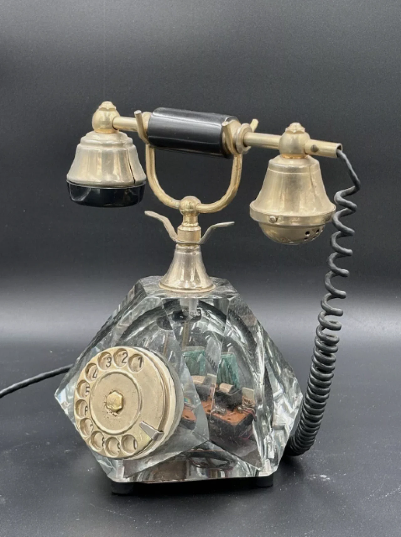 Onix Telephone in glass and brass, 1980s 1