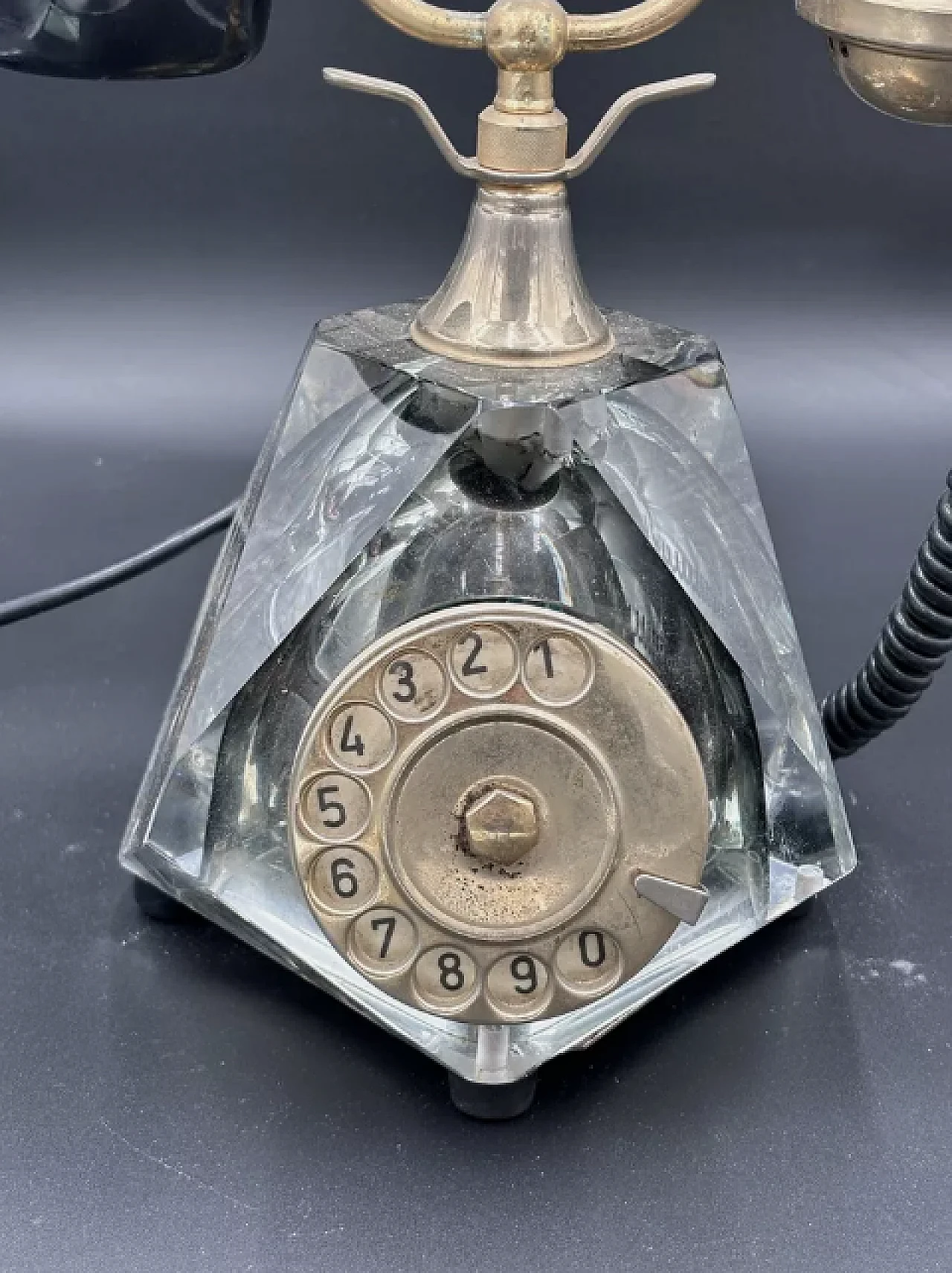 Onix Telephone in glass and brass, 1980s 3