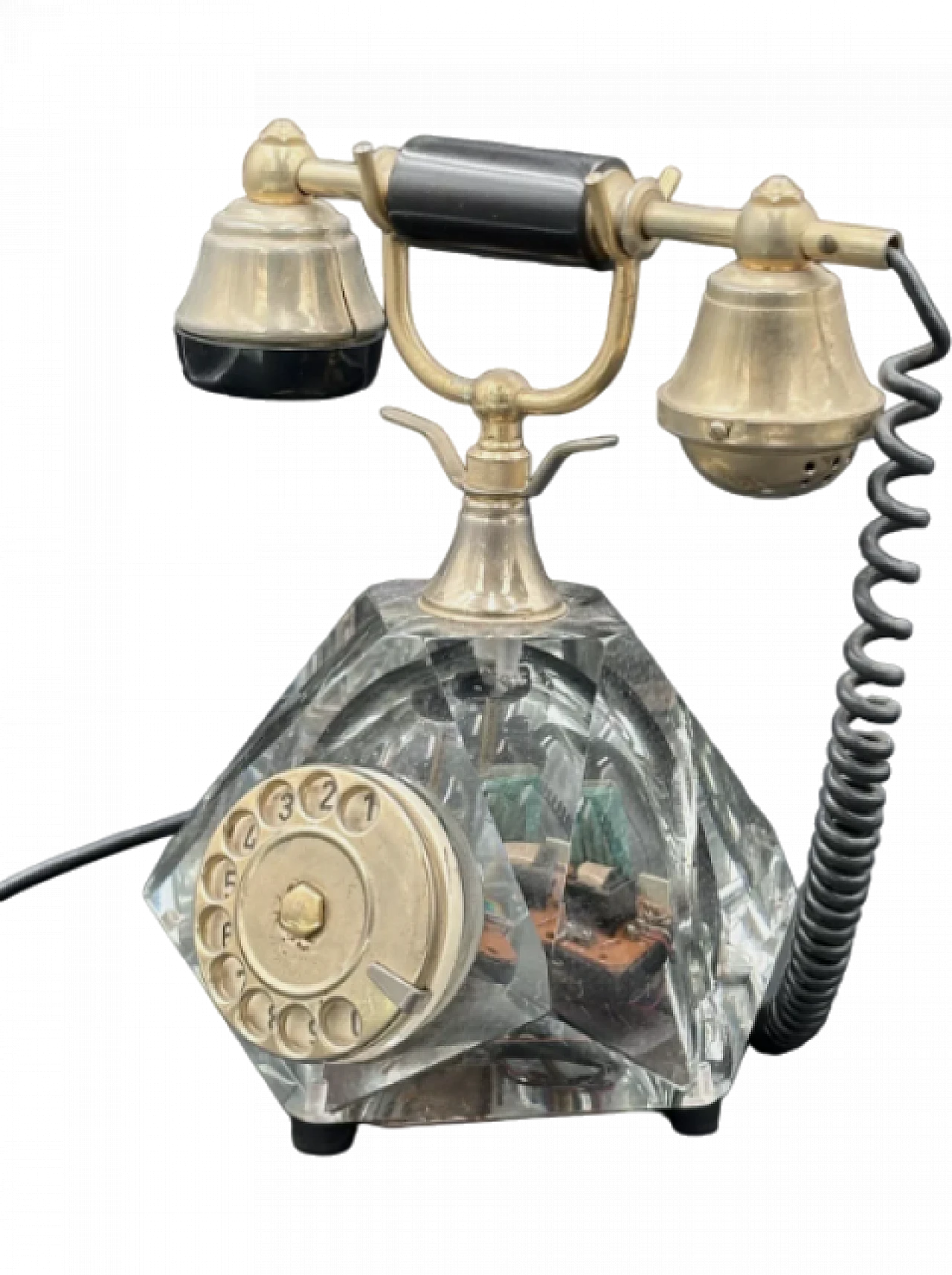 Onix Telephone in glass and brass, 1980s 8