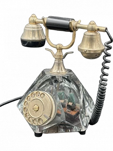 Onix Telephone in vetro e ottone, anni '80