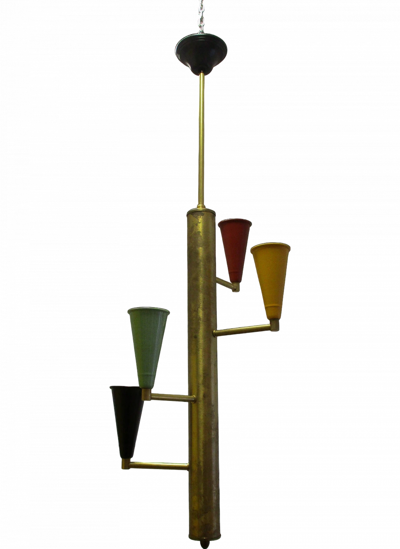 Stilnovo brass and aluminum chandelier, 1950s 8