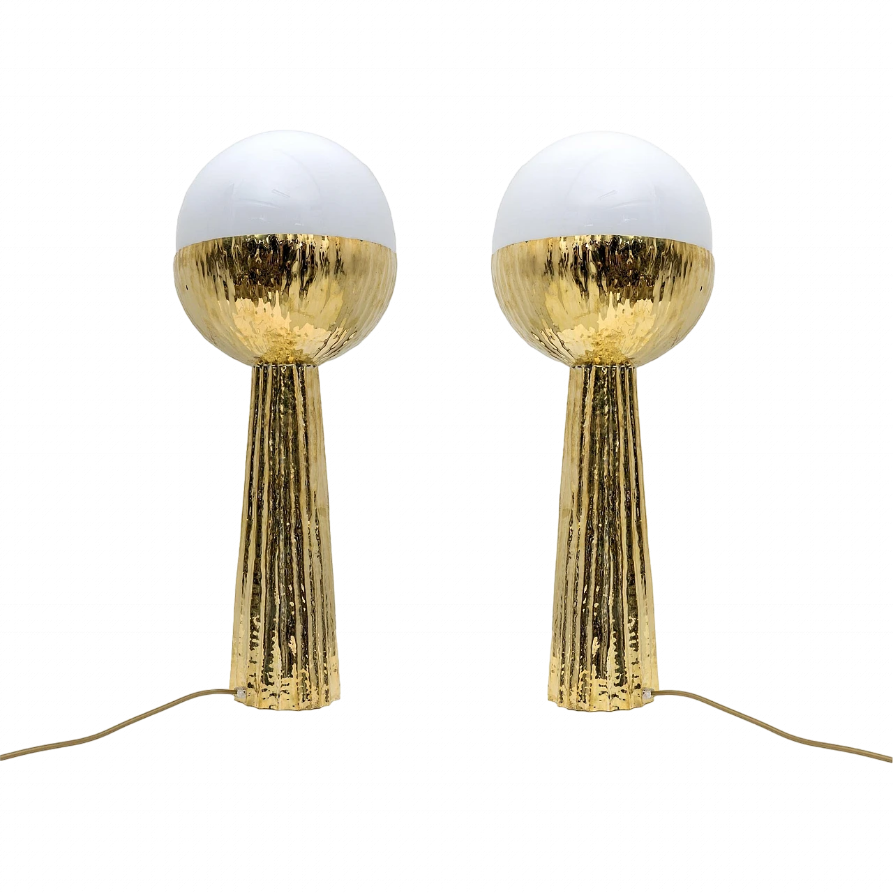 Pair of table lamps in brass and opaline glass, 2000s 8