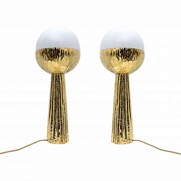 Pair of table lamps in brass and opaline glass, 2000s