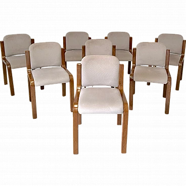 8 Dining chairs in wood and fabric, 1960s