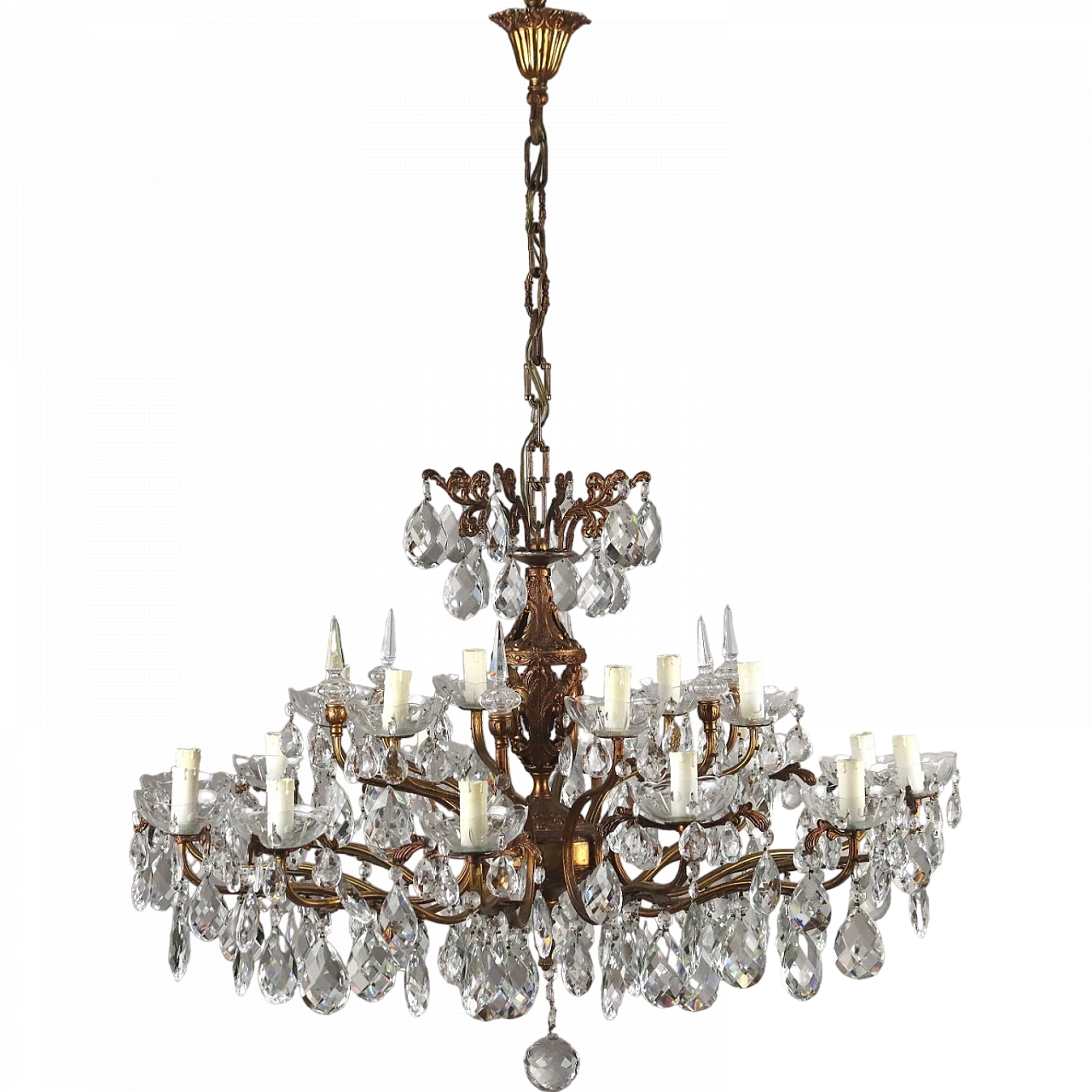 Antique Chandelier Gilded Bronze Glass Pendants XX Century 11