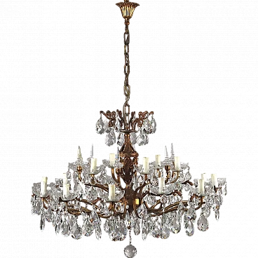 Antique Chandelier Gilded Bronze Glass Pendants XX Century