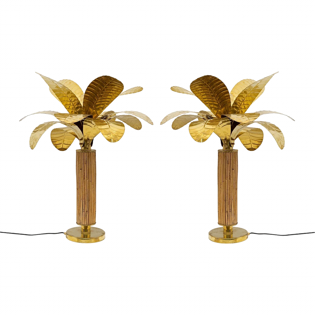 Pair of brass and rattan lamps, 1970s 9