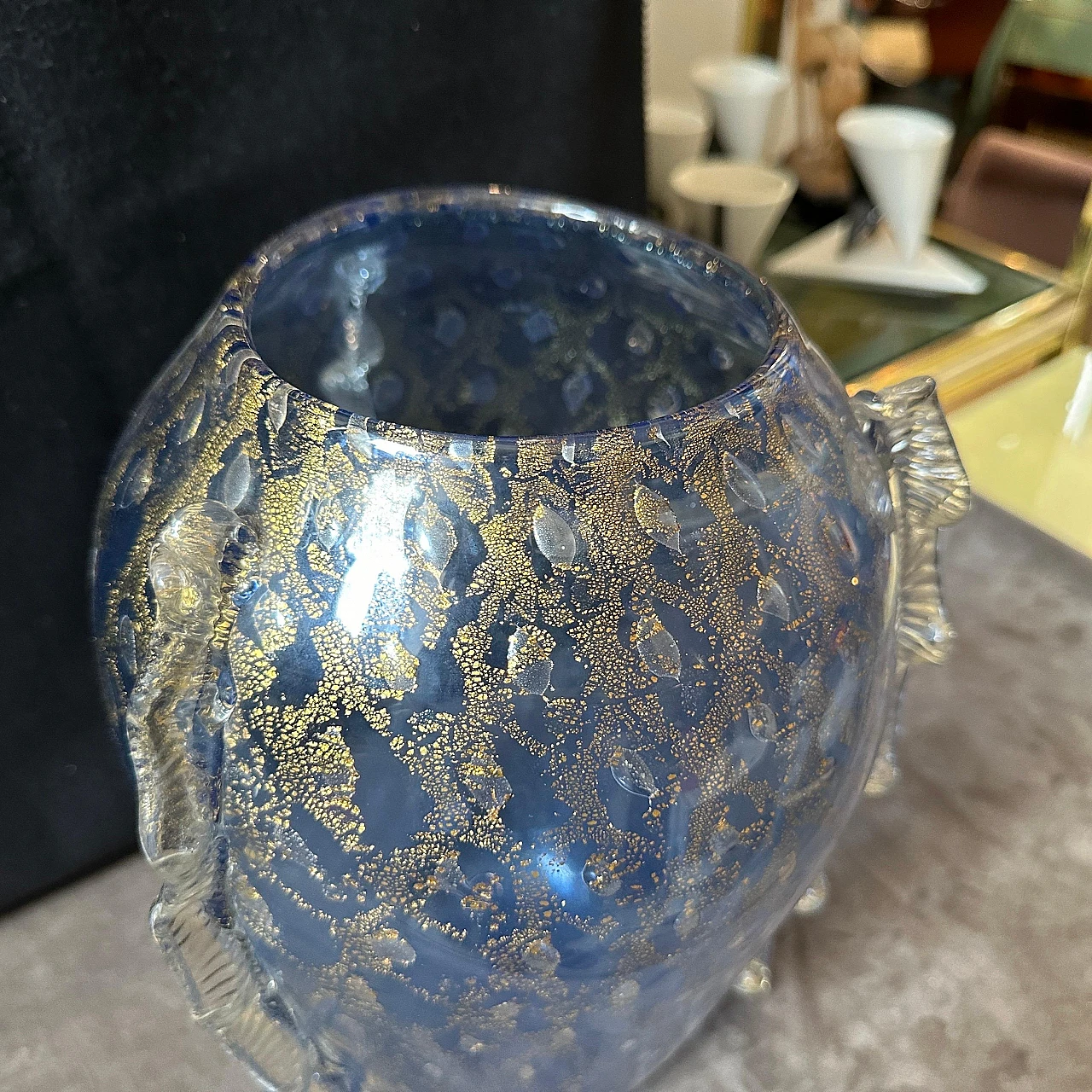 Modern blue and gold Murano glass vase in Barovier style, 1970s 3