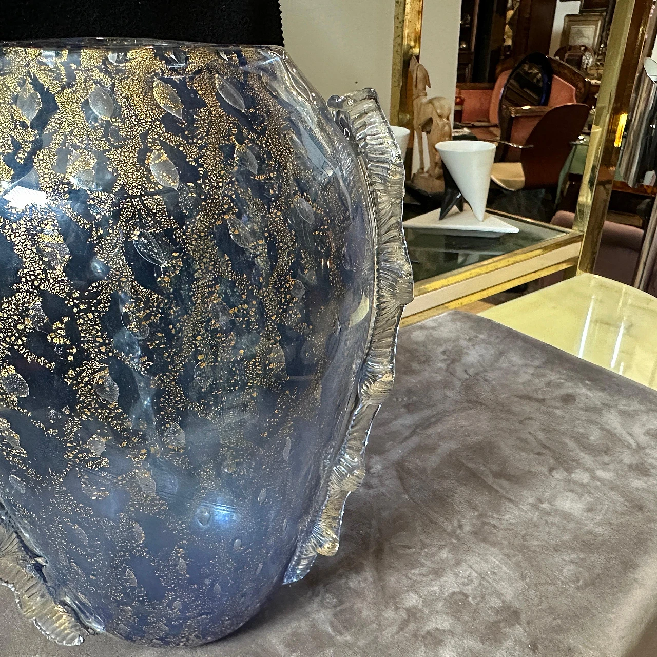 Modern blue and gold Murano glass vase in Barovier style, 1970s 4