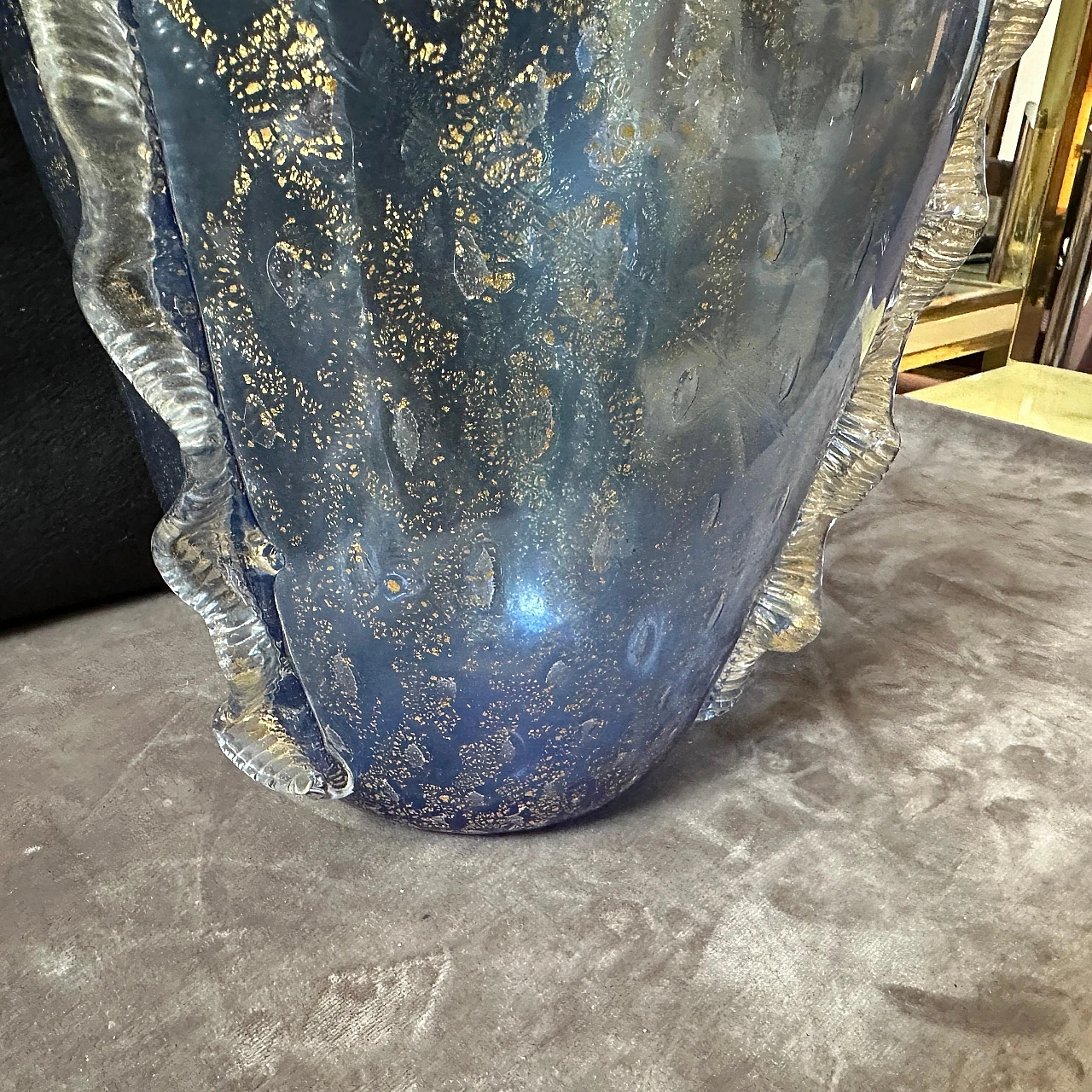 Modern blue and gold Murano glass vase in Barovier style, 1970s 5