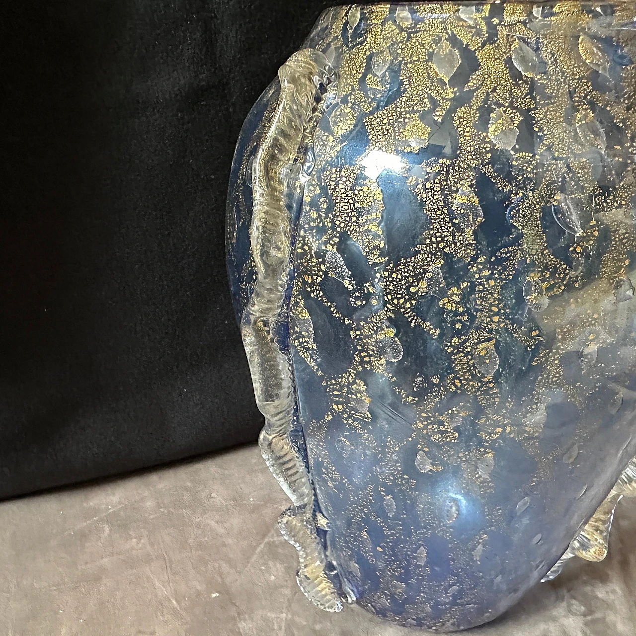 Modern blue and gold Murano glass vase in Barovier style, 1970s 6