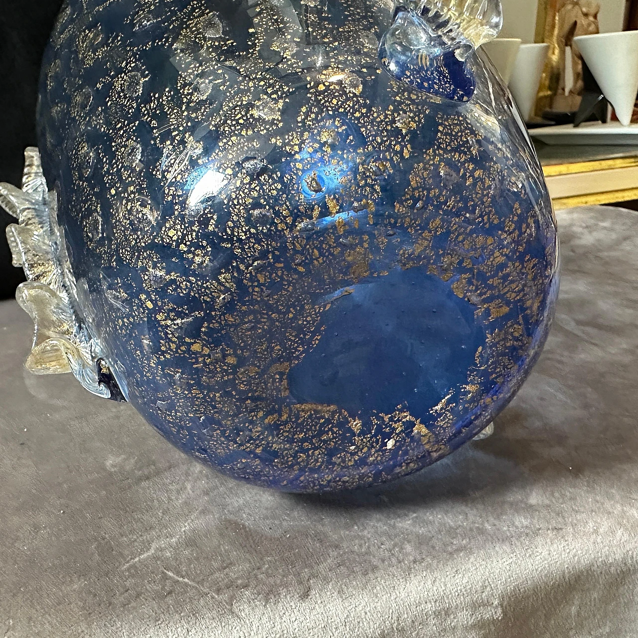 Modern blue and gold Murano glass vase in Barovier style, 1970s 8