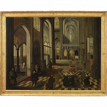 Interior of the Antwerp Cathedral, painted by the Flemish school of the 17th century